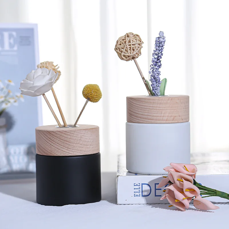 120ml   Air Freshener Black aroma Glass Bottle Aromatherapy Essential Empty reed Diffuser Bottles With wooden Caps