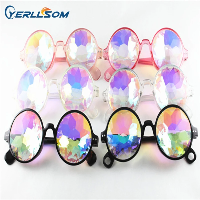 Kaleidoscope Concert Sunglasses Glass Prism Mosaic Eyewear Night Show Costume Matching Kids Sunglasses PC Children Unisex Round