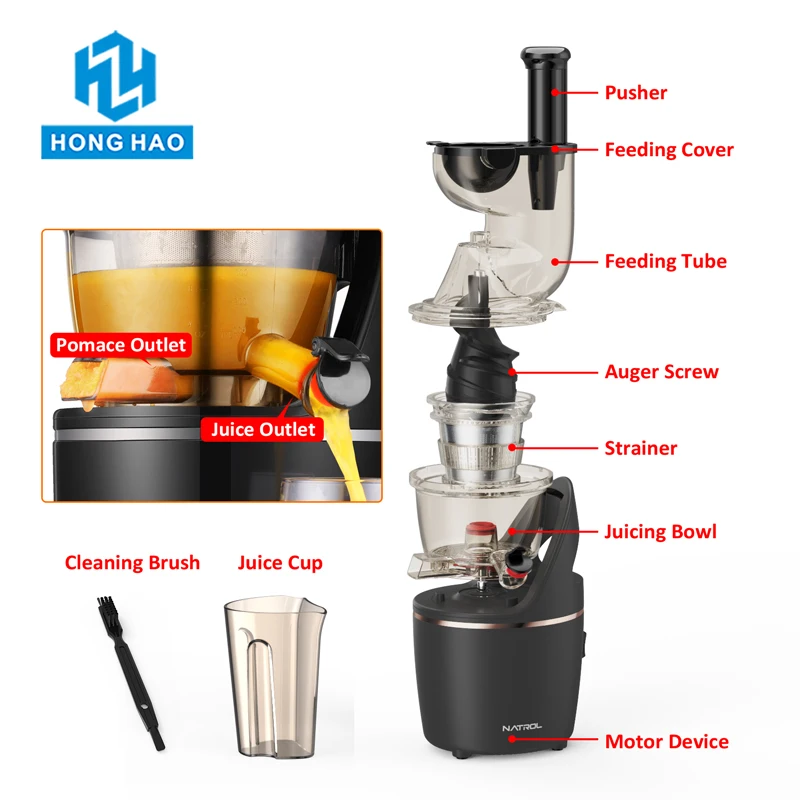 Lar Capacity 82mm Slow Masticating Juicer Big Mouth Hydraulic Squeezing Cold Press Aur with Reverse Function for Wheatgrass