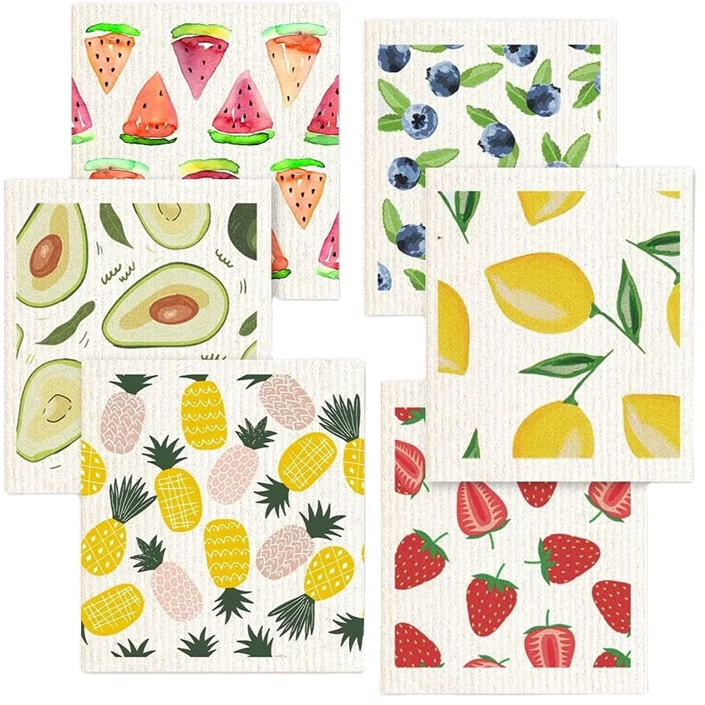 Custom Printed Printing Eco Friendly Biodegradable Absorbent Kitchen Cleaning Cellulose Swedish Dishcloths Dish Cloths