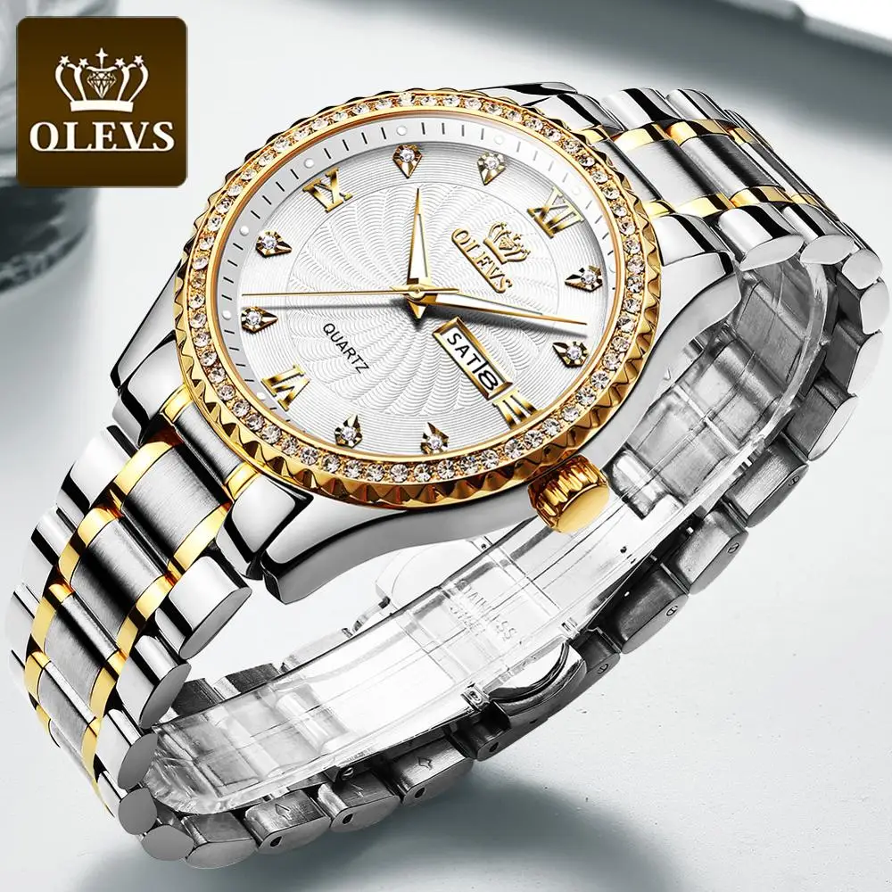 
OEM Brand Your Own Watches Quartz Diamond Rose Gold Date Day Business Bezel Cheap Original Men Wristwatches 