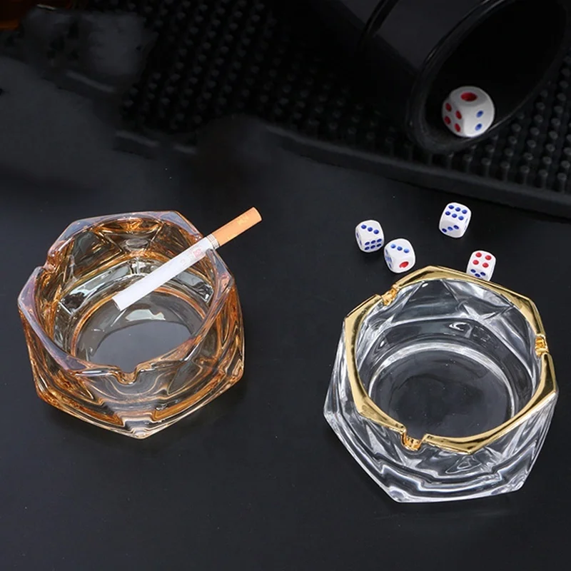 New design high quality hexagonal diamond shape luxury beautiful deep cigar ashtray glas crystal cut glass ashtray