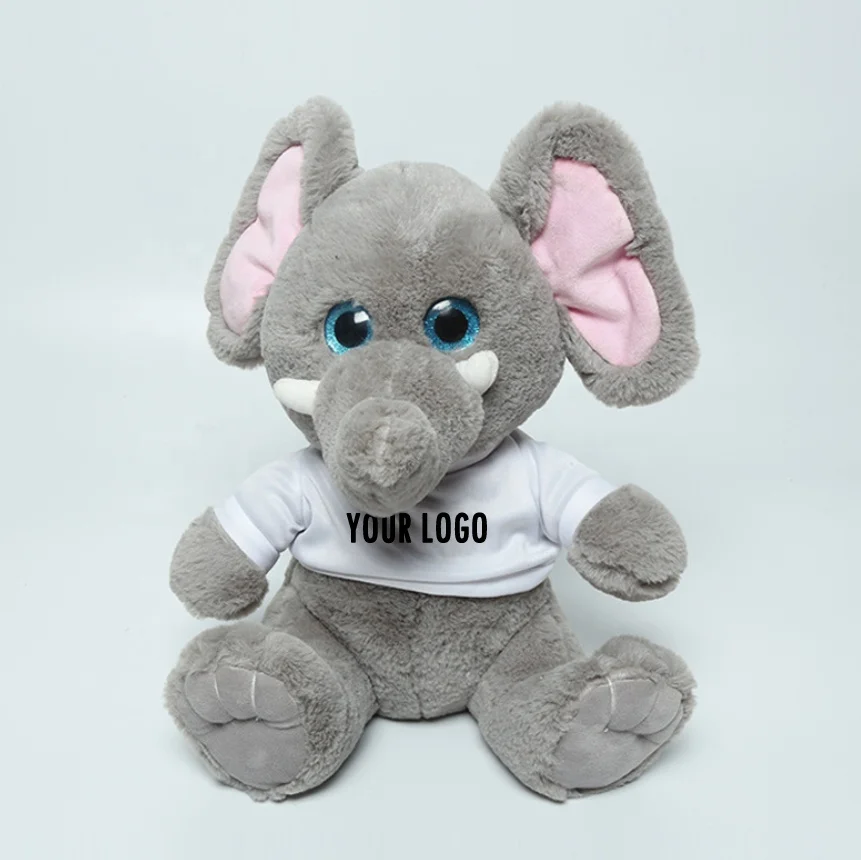 Custom Made Plush Elephant Soft Toy With Your Logo On T-shirt Grey Elephant Plush Toy Wholesale