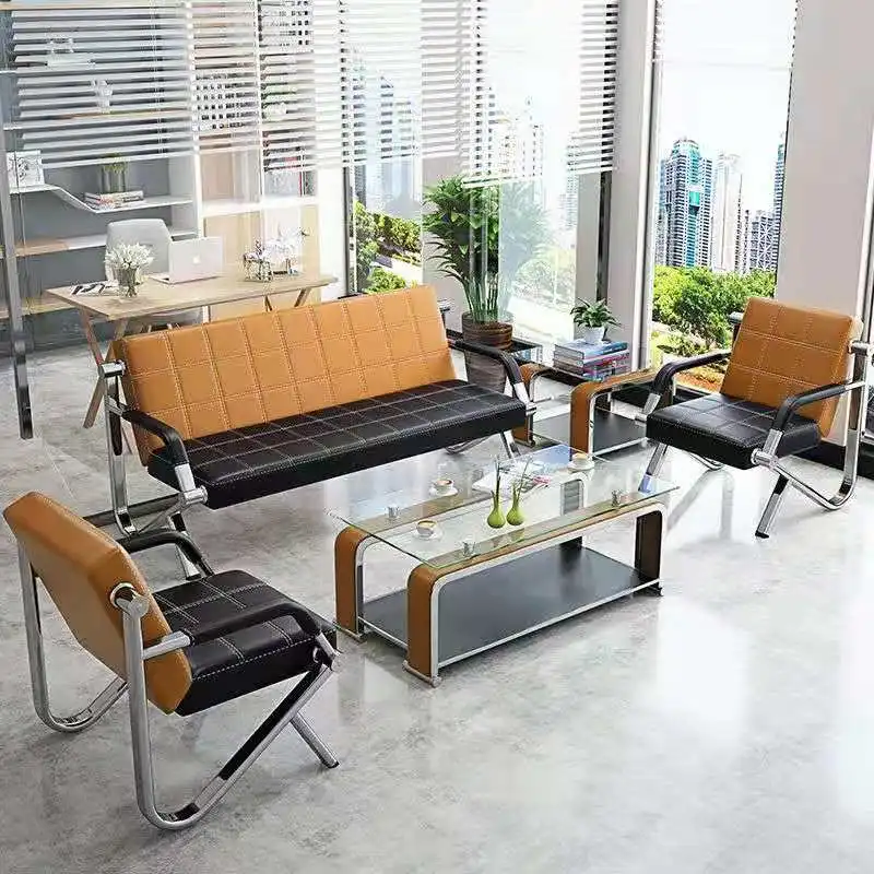 Office Executive Commercial Sofa Furniture New Modern Luxury High End Coffee Color Pu Leather Simple Set Style Packing Feature