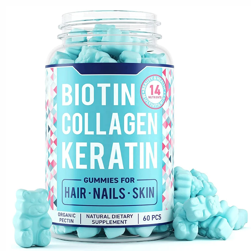 Private Label Vitamin and Supplements Bear Vegan Biotin Collagen Gummies Hair Skin Nails