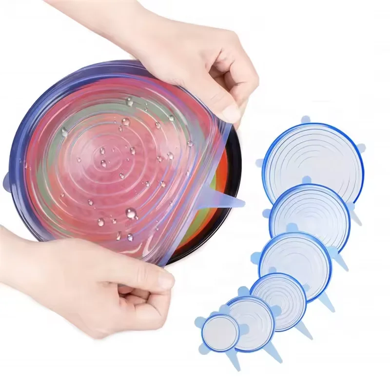 Silicone Stretch Lids Zero Waste Reusable Silicon Container Lid Covers for Leftover Food Fruit Bowls Pots Cups Jars Dishes 6PCS