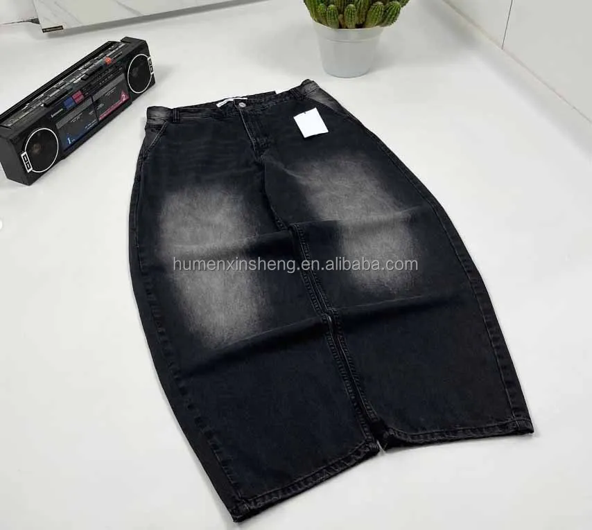 2024 streetwear custom mens loose black blank trousers oversize wide leg baggy denim pants jeans for men