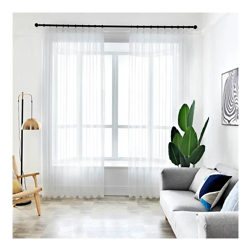 White linen textured curtains sheer drapes filter sunlight for bedroom office doorway
