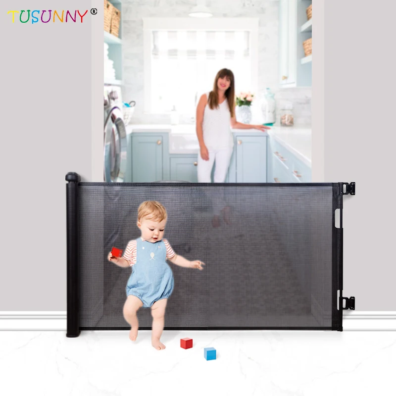 Baby Safety Product Metal Adjust Safety Retractable Mesh Baby Gate