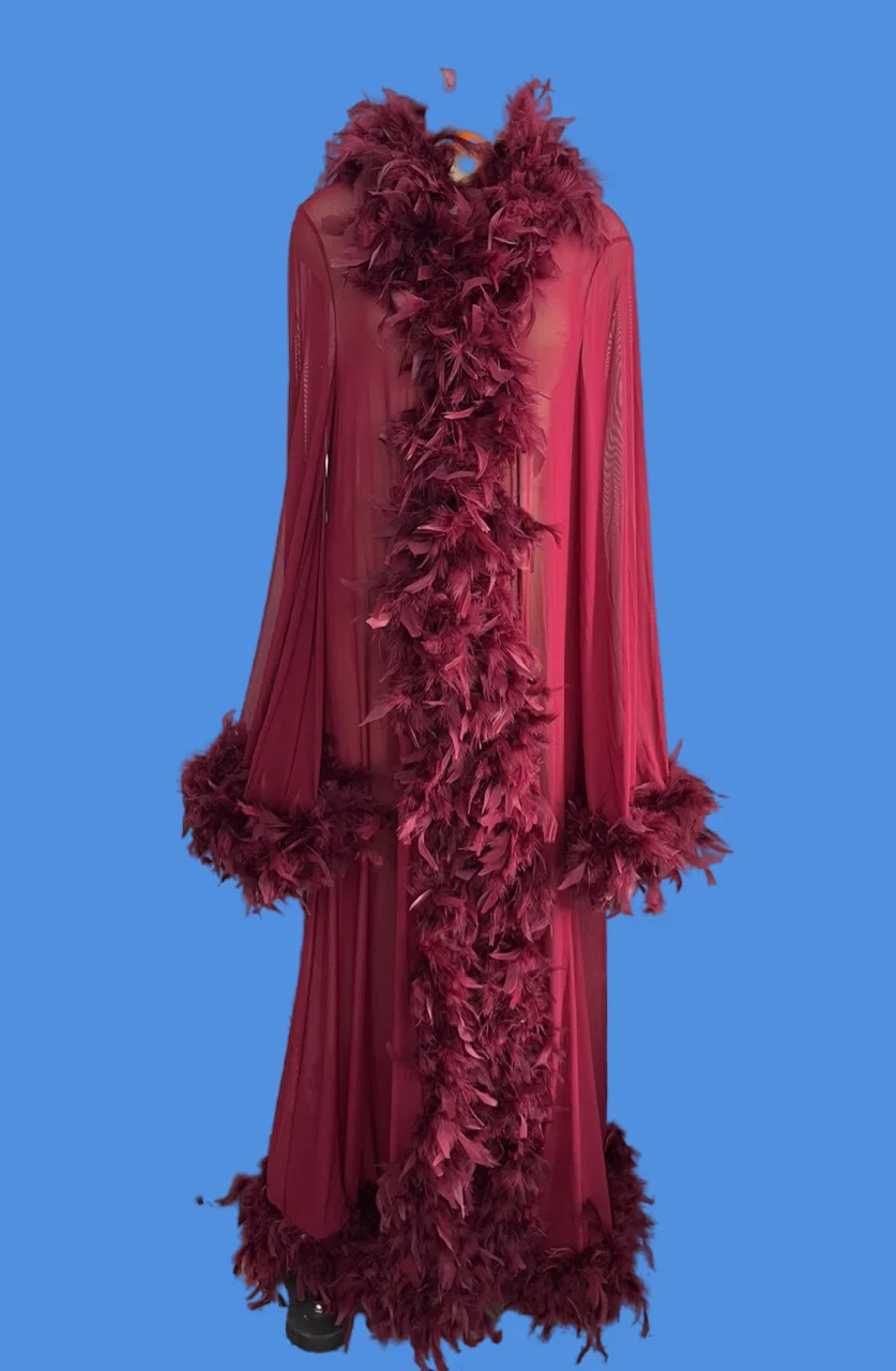 Nightclub Sexy Robes See-Through Wedding Dress Luxury Feather  Performance Clothing  Hot Romantic Sexy Sleepwear