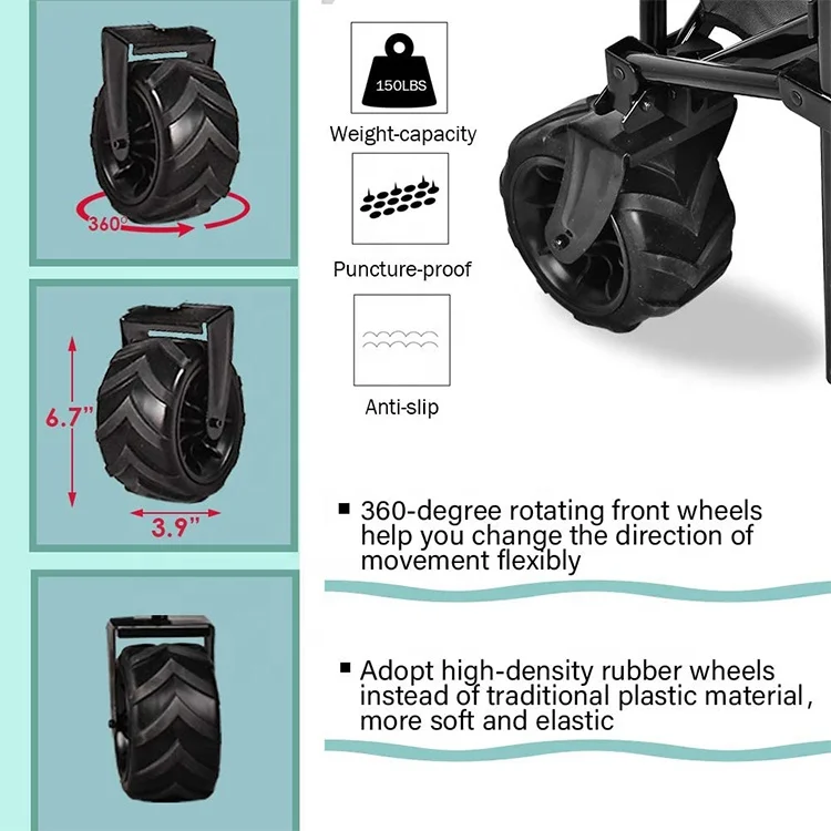 Folding Wagon Collapsible Utility Big Wheels Shopping Cart for Beach Outdoor Camping Garden Canvas Fabric All Terrain Heavy Duty