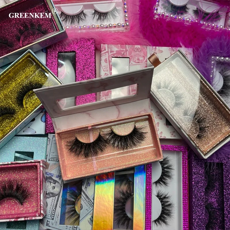 GREENKEM Natural False Eyelashes Thick Makeup Real Soft Eyelash Extension Eyelash Boxes Custom Logo Packaging 3D Mink Lashes