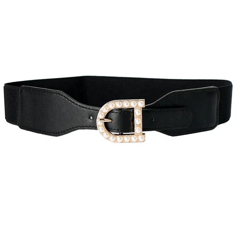 Fashion pearl elastic waistband skirt coat waist hundred decorations women's leather belts