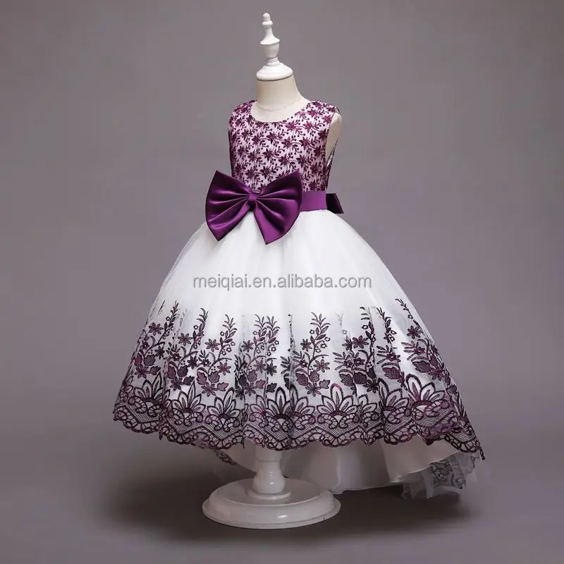 Baige Western Style Tailed Girl Wedding Dress Elegant Crew Neck Flower Baby Girls Dress Design 10 Year Old