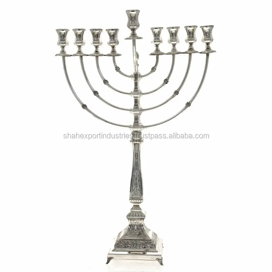 Роскошная и элегантная Посеребренная прочная легкая свеча Chanukah Menorah подходит для стандартных свечей Hanukah ручной работы от Шах
