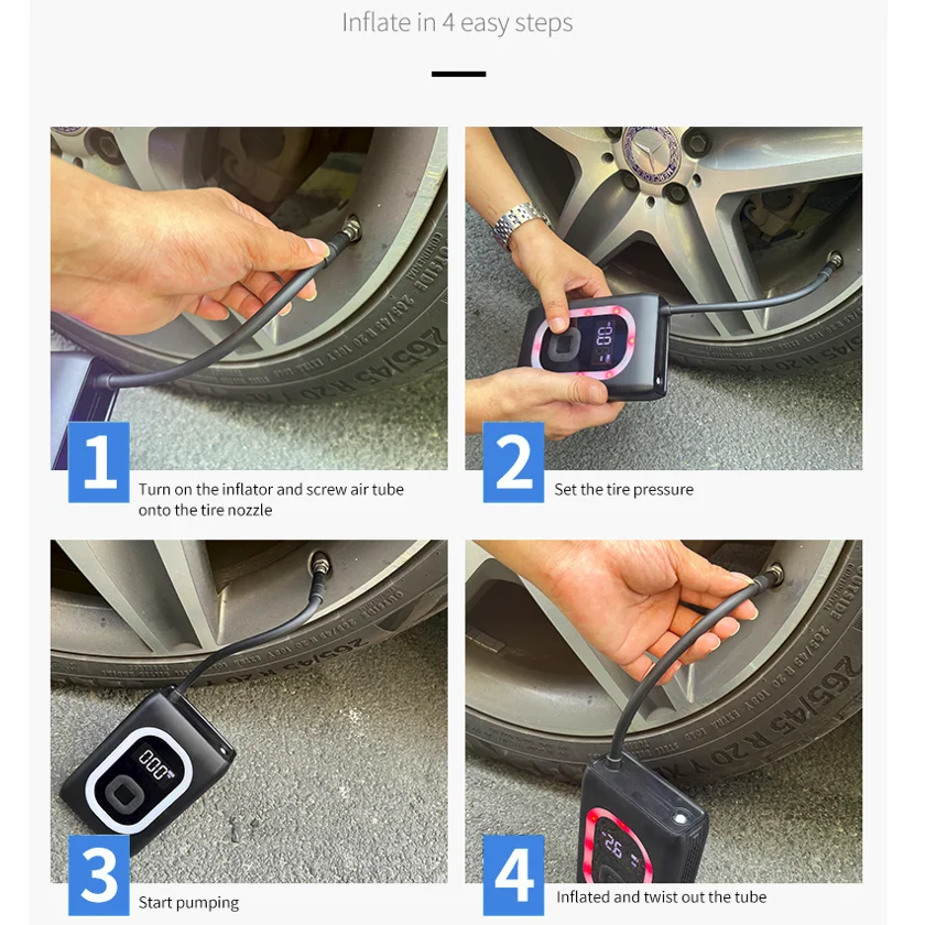 AP06 Car Battery  Emergency Jump Starter Air Pump Air Compressor for Car Motorcycle Tire Inflating and Cylinder Diameter 15 mm