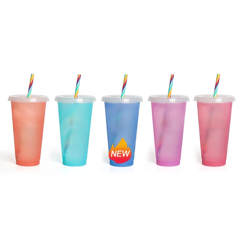 New Fashion 24oz Novel Blue Red Reusable PP Color Changing Plastic Cup with Lid and Straw