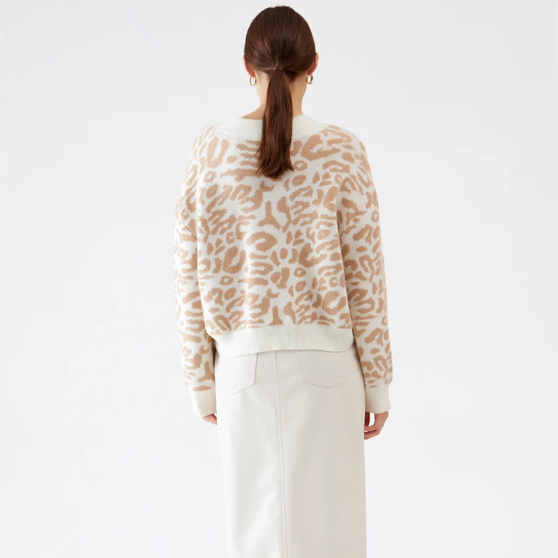 Ladies Autumn  Knitted Leopard Print Sweater Women Large Outwear Coats Oversize  Sweater Casual Cardigan