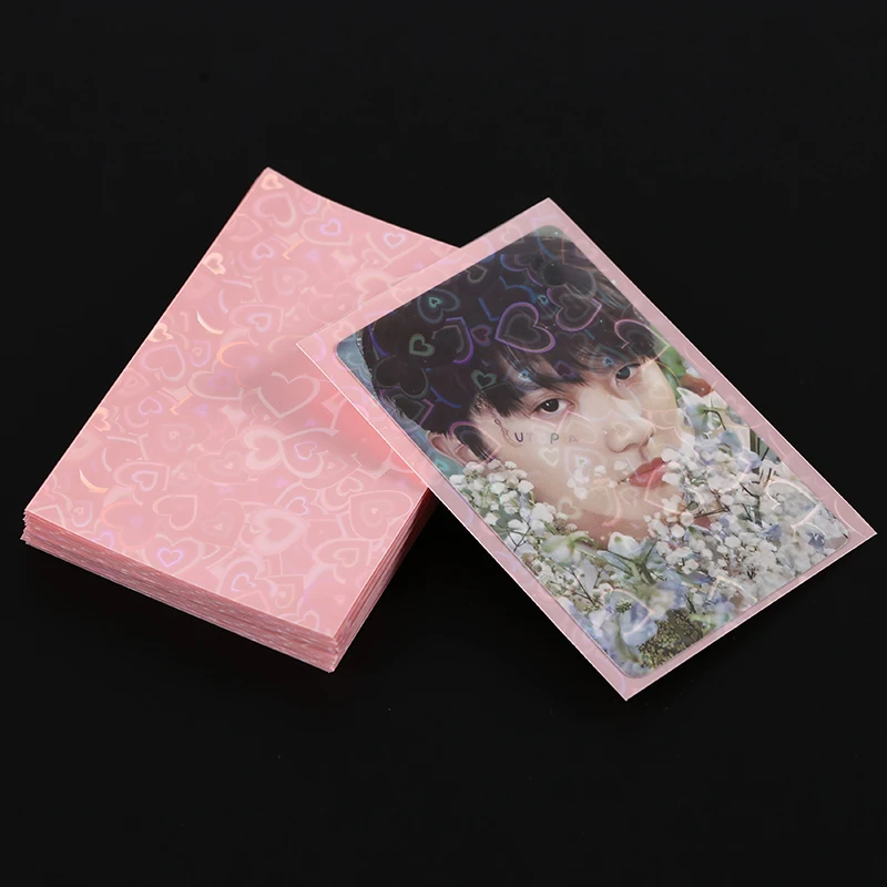 Customized Wholesalers KPOP Photo Card Sleeves New Release Japanese Heart Hologram 1 Sides 1500pcs  Pattern Stylish PP Material