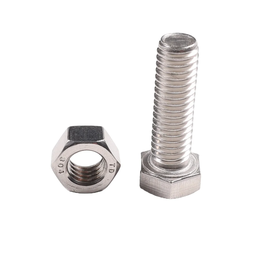 China DIN933 M10 M12 M16 M24 Hex Head Bolt Kits Full Thread Hexagonal Stainless Steel Nut And Bolt