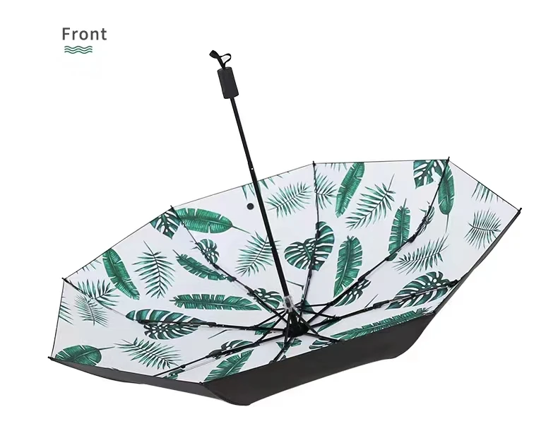 Green Banana Leaf Umbrella for Women UV Protection Parasol 3 Folding Art Oil Painting Umbrella