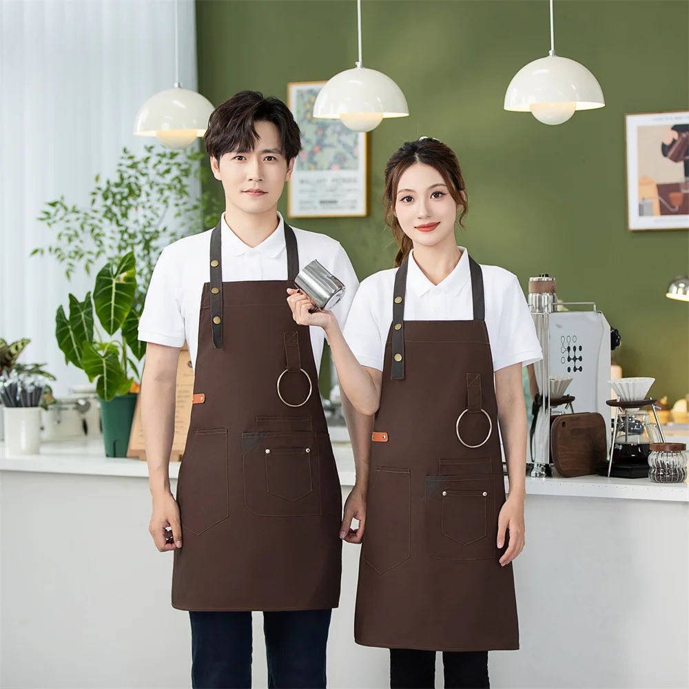 Promotional 100% cotton canvas Kitchen Apron with Pocket for BBQ Cooking leather cooking apron