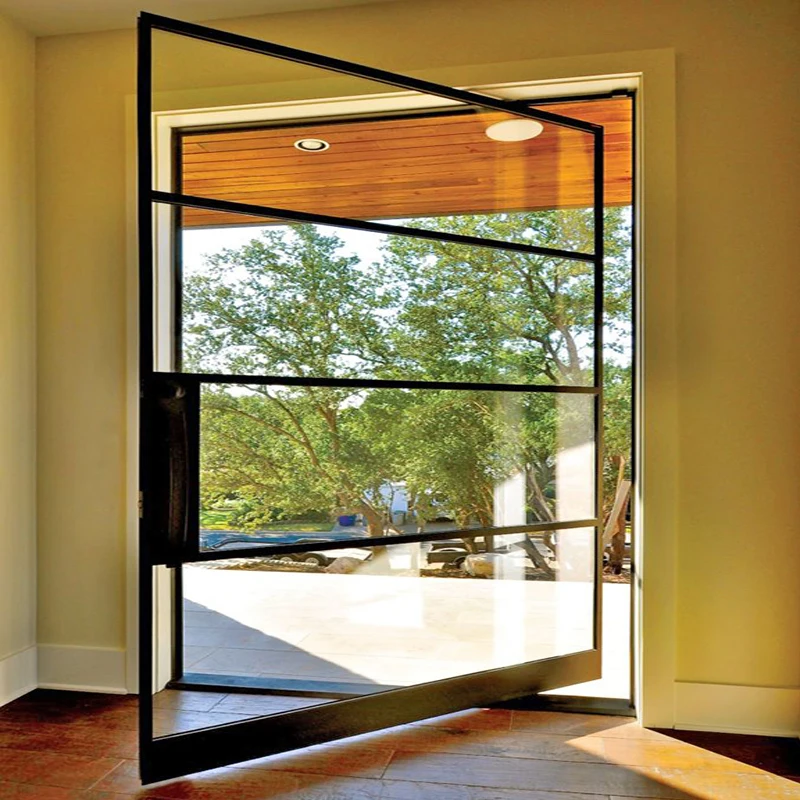  Modern Exterior Security Entry French Glass Pivot Wrought Iron