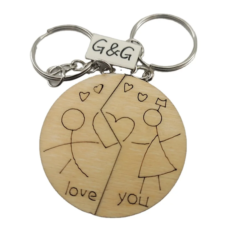 Высокое качество под заказ Деревянный парный брелок для ключей для мальчиков и девочек с надписью Love You