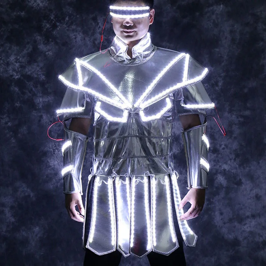 LED Robot Suit Costumes Clothes Rome white Suit LED Lights Luminous Stage Dance Performance Show Dress coat nightclub jacket