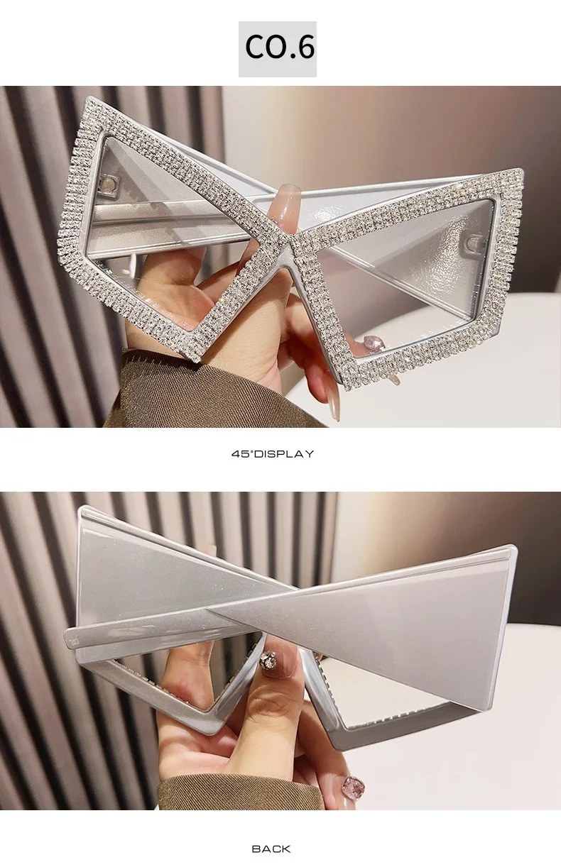 LvCong trend 2024 protection luxury big frame sunglasses for men luxury black frame diamond cat-eye-sunglasses-designer