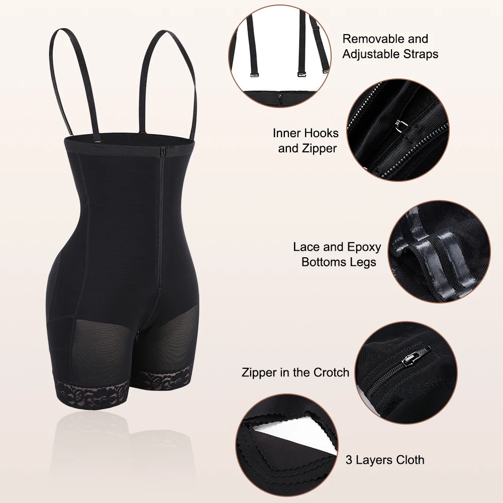 
Slim Body Shaper High Waist Double Control Adjustable Hooks And Zipper Slimming Full Body Shapewear For Women 