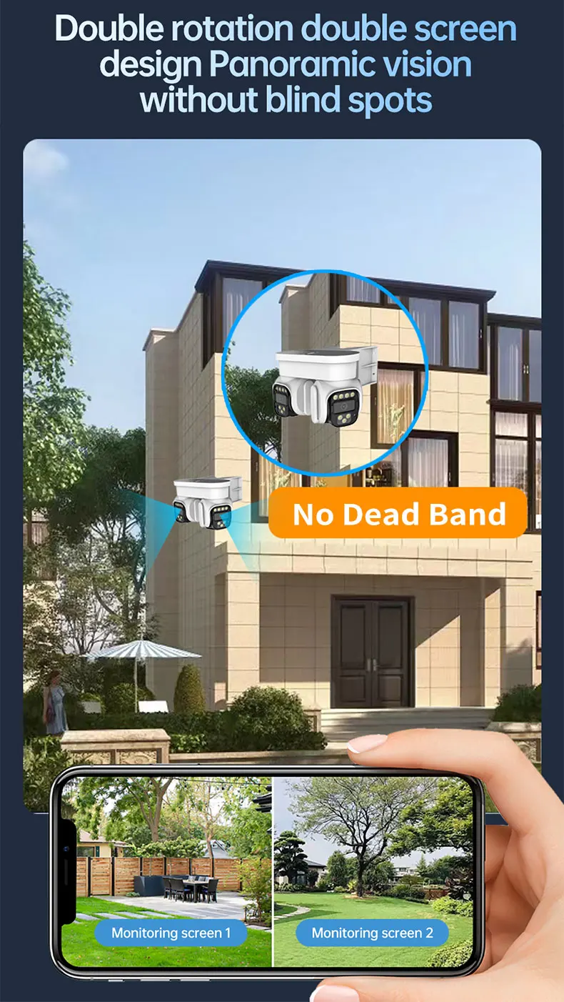 iCam365 4k Dual Ptz Dome IP Camera With 7W Solar Panels Outdoor Wifi Security Camera IP66 Low Power Solar Cctv Camera System