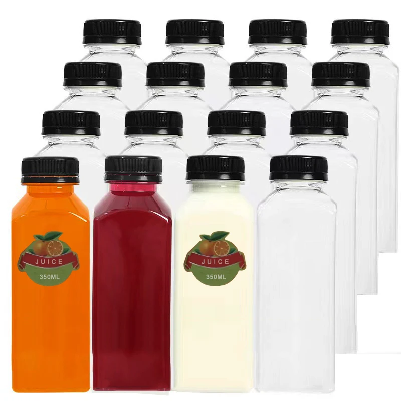 PET Plastic Juice Bottles 2oz 4oz 6oz 8oz 10oz 12oz 16oz Pet Plastic Empty Square Juice Bottle With Tamper-proof Caps