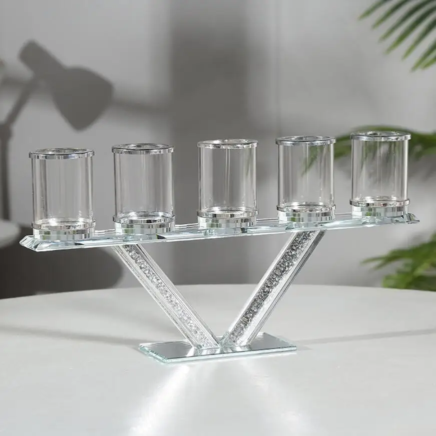 Custom dinning room Romantic table decorative votive candle holder 5 arms crystal candelabra