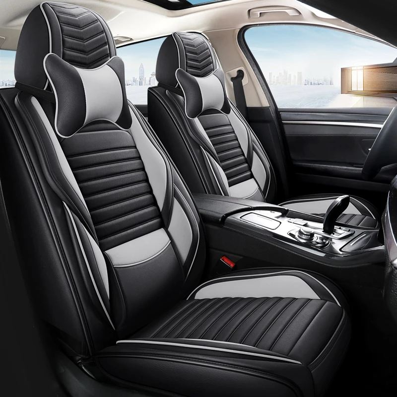 Full Set Universal Fit  Gray PVC Leather All Wrapped Car Seat Cover