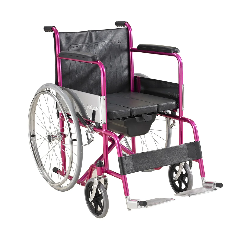Hot sale  Lightweight Steel Folding Comfortable Commode Wheelchair for Disabled