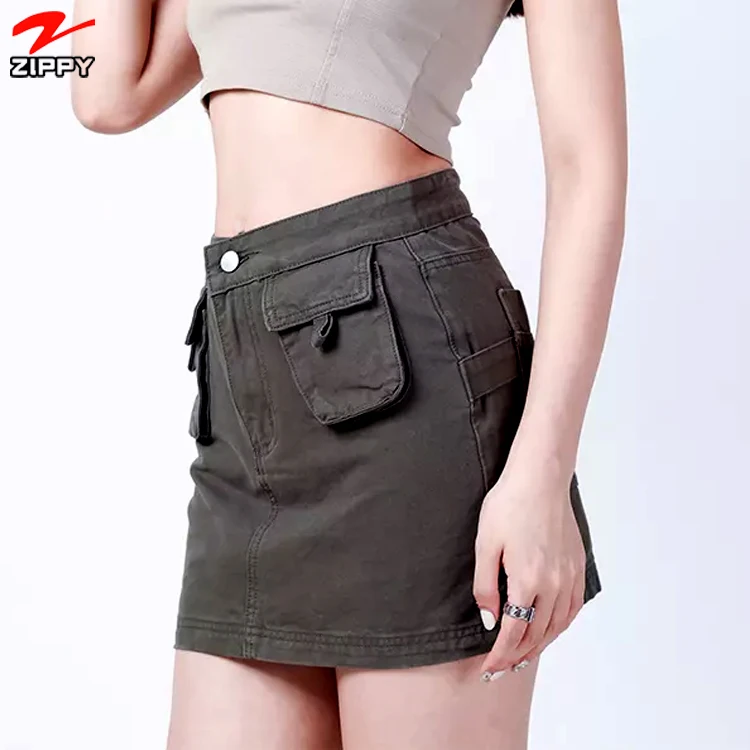 Women Prepply high Waisted  Mini Skirts Women Vintage Korean Short Cargo Skirts with Pockets