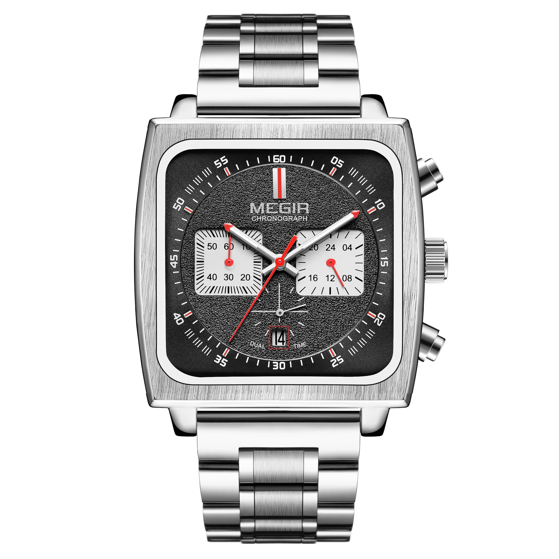 2024 Fashion Square Case 52MM Large Size Leather Stainless Steel Chronograph Quartz Watch For Men