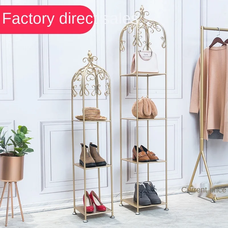 Nordic golden bag shelves Floor-standing multi-layer shoe bag display stand clothing store simple storage rack