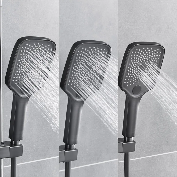 Kidolux Luxury Brass Shower Valve Square Shower set Bathroom Wall Mounted Wholesale Brushed Grey Thermostatic Shower Faucet