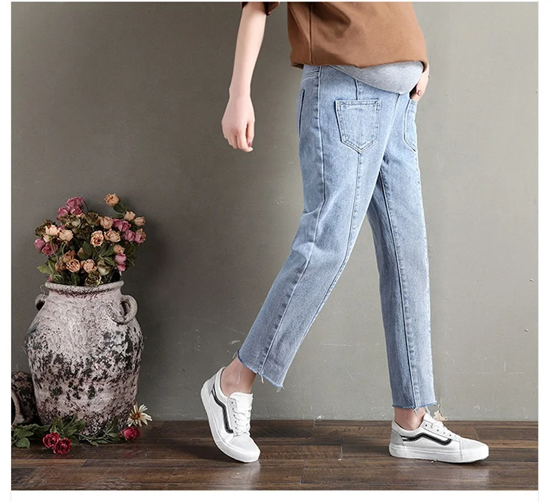Модель 2019 года, весенние джинсы для беременных с карманами в виде ягодиц для беременных, джинсовые брюки для беременных, хлопковые свободные брюки, Одежда для беременных
