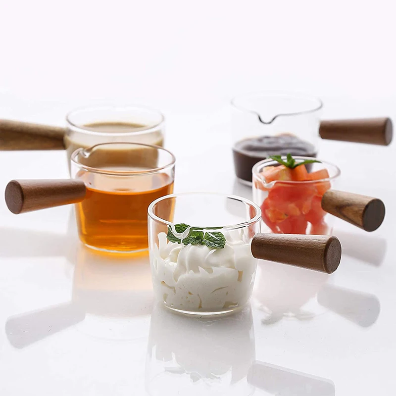 Cute Glass Milk Jug Mini Wooden Handle for Coffee Bread Milk Jug and Creative Steak Glass For Coffee Cup