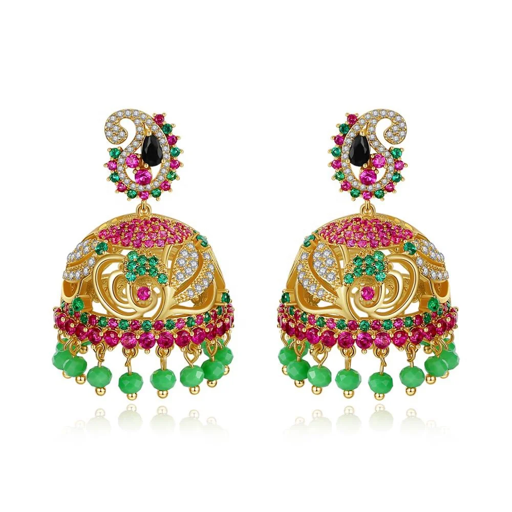 Big Long Bohemia Indian Jhumka Beaded Tassel Drop Earrings for Women Wedding Party Bridal Bling Fashion Jewelry Christmas Gift