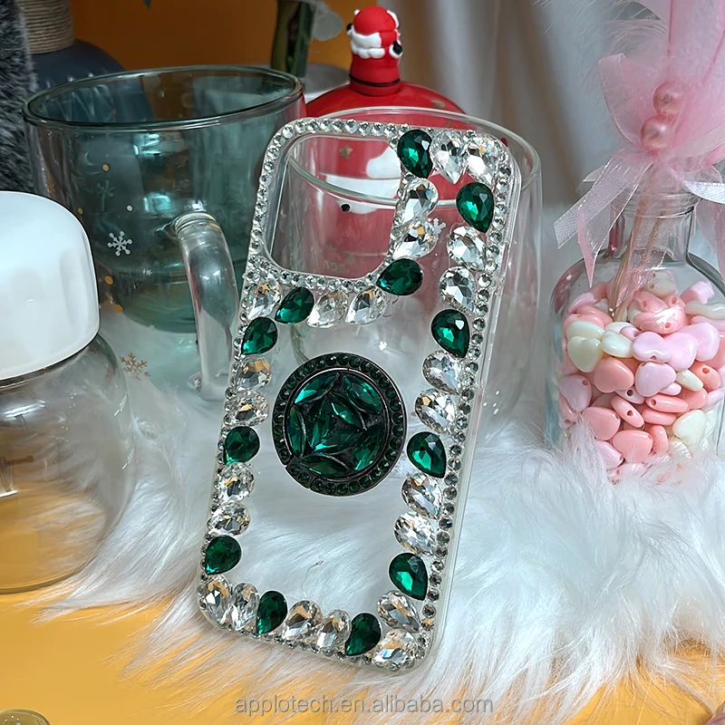 Luxury Crystal Gem Rhinestone Phone Case With Bling Ring Holder  Diamond Protective Back Cover Case for iphone13 14 pro max