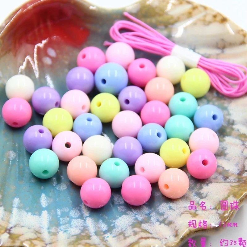 Factory Plastic Beads Acrylic Big Hole Pony Beads set DIY Kit 35 grams a pack with cord