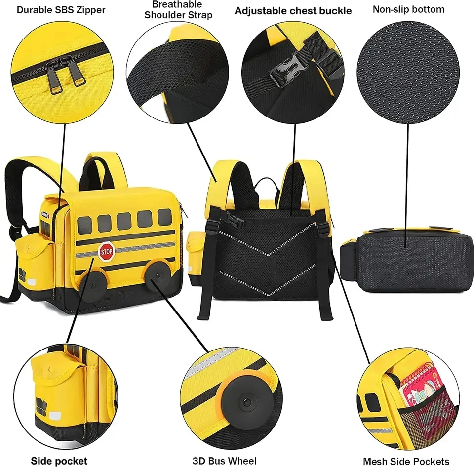 Hot sales Custom 2D 3D Cartoon character Car Shaped Design Toddlers Kids Children School Bag