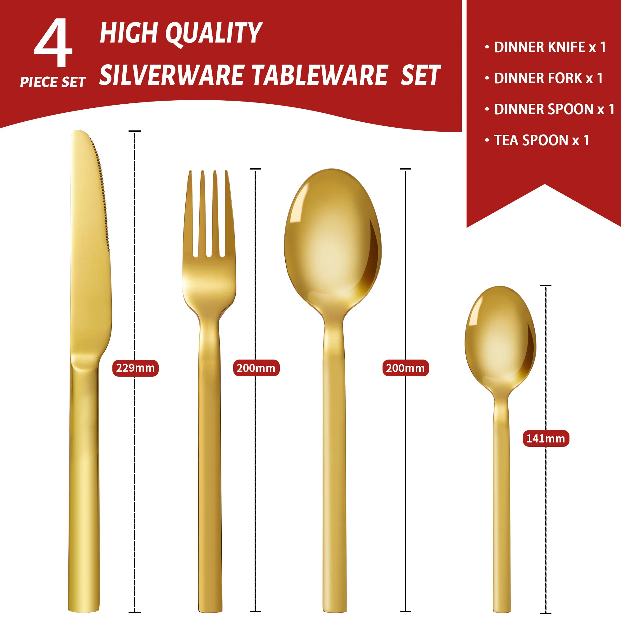 Dishwasher Safe Sliverware Stainless Steel Restaurant Flatware Knife Spoon And Fork Gold Cutlery Set