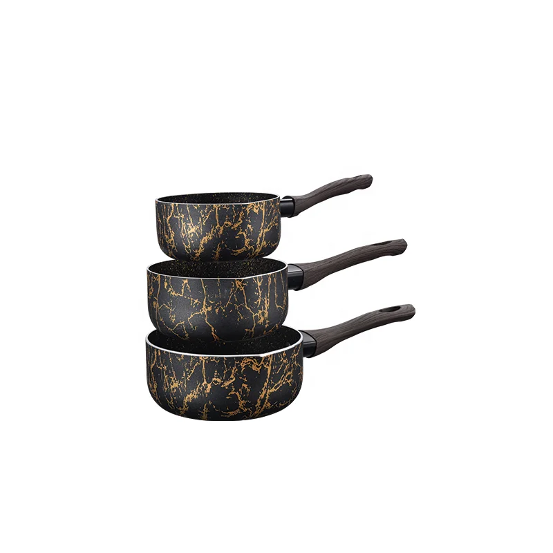 Newly printed marble Silicone wood grain handle  Non-stick Milk Pan Small Milk Pot Saucepan  Hot Milk pan For Egg Boiling