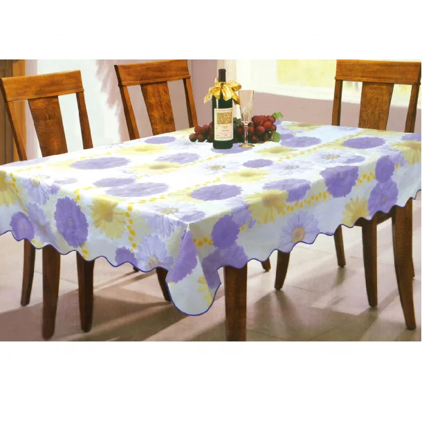 Printed PVC Table cover with Flannel back,Wavy edge,Rectangle shape.