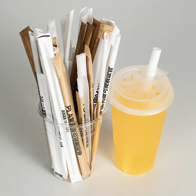 Biodegradable Plastic Boba  Compostable Individually Wrapped Coffee PLA Straw
